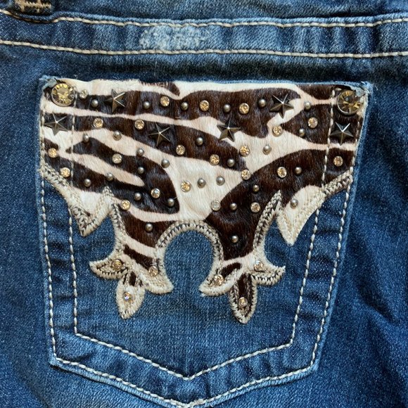 Miss Me "Zebra Hair" and Rhinestone Pocket Bootcut Jeans, Size 29 - Picture 7 of 8